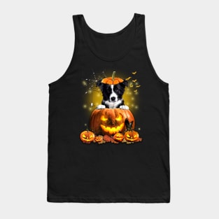 Border Collie Spooky Halloween Pumpkin Dog Head Tank Top